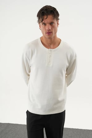 TAREN Oversize Erkek Kışlık Düğmeli Sweatshirt