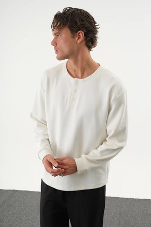 TAREN Oversize Erkek Kışlık Düğmeli Sweatshirt