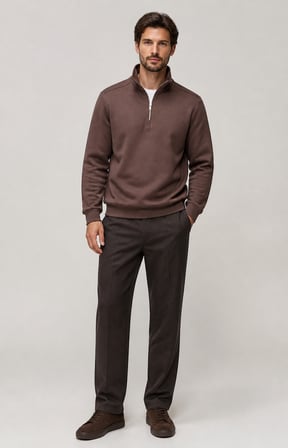 Runi Basic Regular Fit Pamuklu Kışlık Sweatshirt Kahve