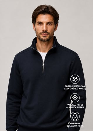 Runi Basic Regular Fit Pamuklu Kışlık Sweatshirt Siyah