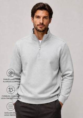 Runi Basic Regular Fit Pamuklu Kışlık Sweatshirt Gri
