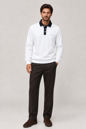 Snap Erkek Regular Fit Düğmeli Kışlık Sweatshirt Beyaz