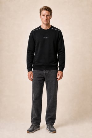 Qwen Bisiklet Yaka Regular Fit Kışlık Sweatshirt Siyah