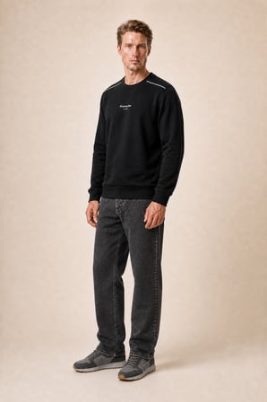 Qwen Bisiklet Yaka Regular Fit Kışlık Sweatshirt Siyah