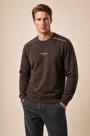 Qwen Bisiklet Yaka Regular Fit Kışlık Sweatshirt Kahve