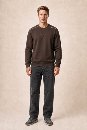 Qwen Bisiklet Yaka Regular Fit Kışlık Sweatshirt Kahve