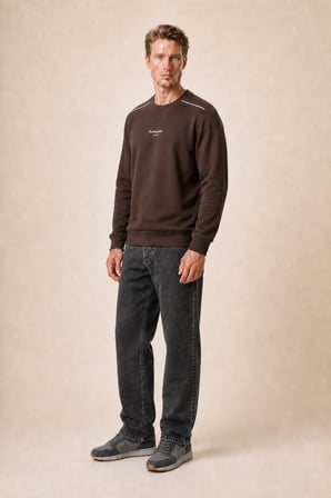 Qwen Bisiklet Yaka Regular Fit Kışlık Sweatshirt Kahve