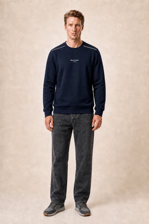 Qwen Bisiklet Yaka Regular Fit Kışlık Sweatshirt Lacivert
