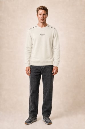 Qwen Bisiklet Yaka Regular Fit Kışlık Sweatshirt Taş