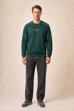 Qwen Bisiklet Yaka Regular Fit Kışlık Sweatshirt Nefti
