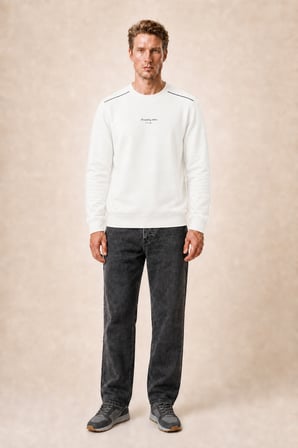 Qwen Bisiklet Yaka Regular Fit Kışlık Sweatshirt Beyaz