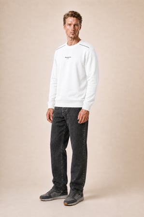 Qwen Bisiklet Yaka Regular Fit Kışlık Sweatshirt Beyaz