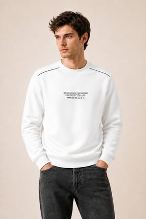 Respect Bisiklet Yaka Regular Fit Kışlık Sweatshirt Beyaz