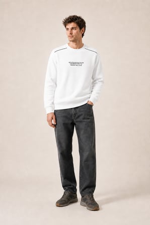 Respect Bisiklet Yaka Regular Fit Kışlık Sweatshirt Beyaz