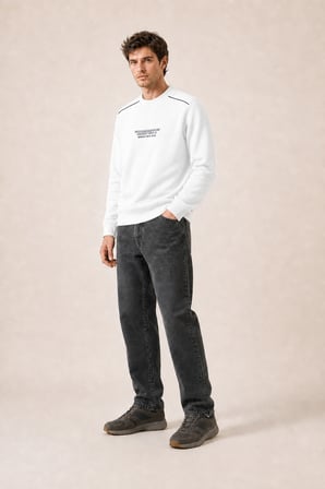 Respect Bisiklet Yaka Regular Fit Kışlık Sweatshirt Beyaz