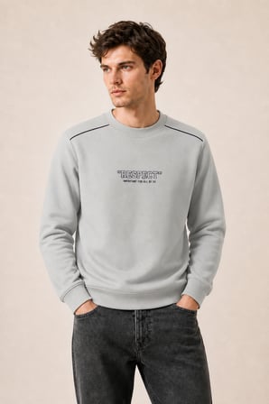 Respect Bisiklet Yaka Regular Fit Kışlık Sweatshirt Gri