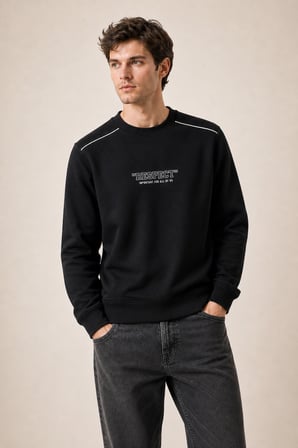 Respect Bisiklet Yaka Regular Fit Kışlık Sweatshirt Siyah