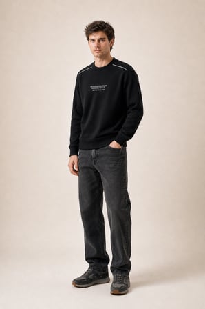 Respect Bisiklet Yaka Regular Fit Kışlık Sweatshirt Siyah