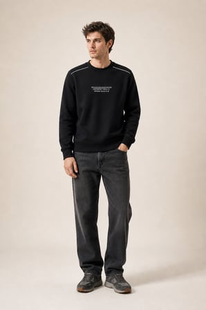 Respect Bisiklet Yaka Regular Fit Kışlık Sweatshirt Siyah