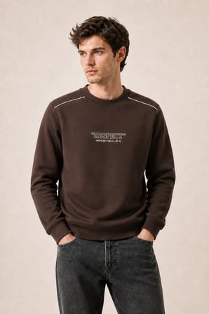 Respect Bisiklet Yaka Regular Fit Kışlık Sweatshirt Kahve