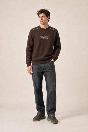 Respect Bisiklet Yaka Regular Fit Kışlık Sweatshirt Kahve