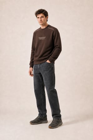 Respect Bisiklet Yaka Regular Fit Kışlık Sweatshirt Kahve