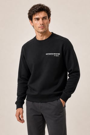 Takes Bisiklet Yaka Kışlık Regular Fit Sweatshirt Siyah