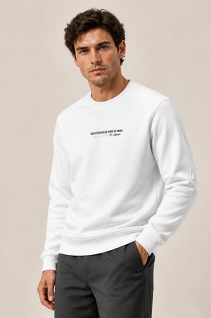 Takes Bisiklet Yaka Kışlık Regular Fit Sweatshirt Beyaz