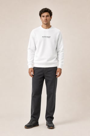 Takes Bisiklet Yaka Kışlık Regular Fit Sweatshirt Beyaz