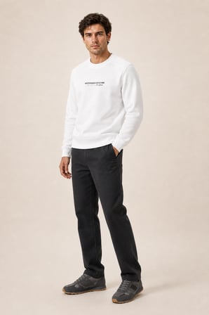 Takes Bisiklet Yaka Kışlık Regular Fit Sweatshirt Beyaz