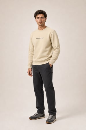 Takes Bisiklet Yaka Kışlık Regular Fit Sweatshirt Bej