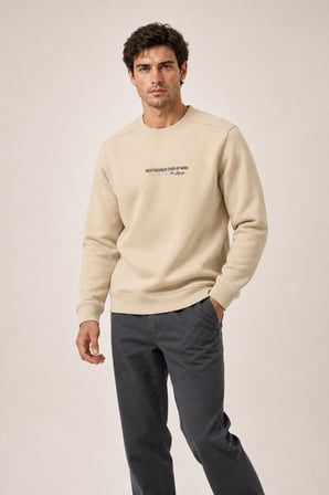 Takes Bisiklet Yaka Kışlık Regular Fit Sweatshirt Bej