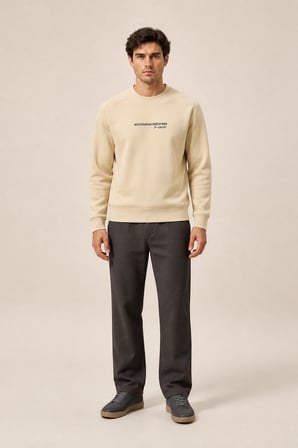Takes Bisiklet Yaka Kışlık Regular Fit Sweatshirt Bej