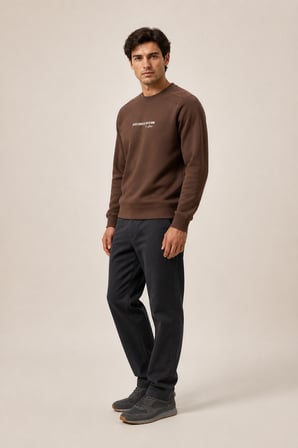 Takes Bisiklet Yaka Kışlık Regular Fit Sweatshirt Kahve