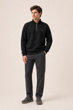 Krivs Bisiklet Yaka Regular Fit Kışlık Sweatshirt Siyah