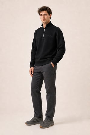 Krivs Bisiklet Yaka Regular Fit Kışlık Sweatshirt Siyah