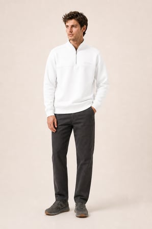 Krivs Bisiklet Yaka Regular Fit Kışlık Sweatshirt Beyaz