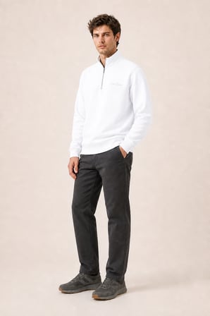Krivs Bisiklet Yaka Regular Fit Kışlık Sweatshirt Beyaz