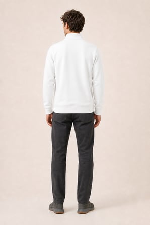 Krivs Bisiklet Yaka Regular Fit Kışlık Sweatshirt Beyaz