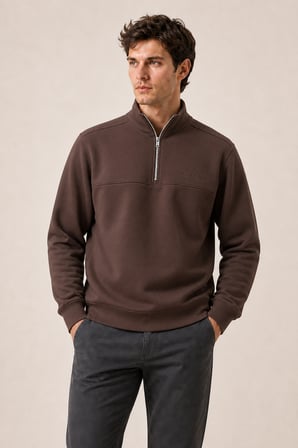 Krivs Bisiklet Yaka Regular Fit Kışlık Sweatshirt Kahve