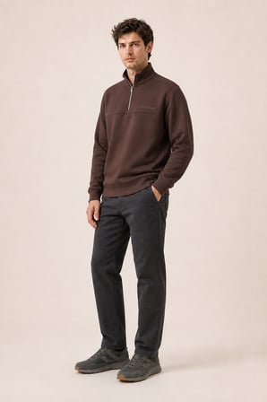 Krivs Bisiklet Yaka Regular Fit Kışlık Sweatshirt Kahve