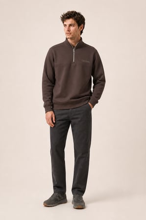 Krivs Bisiklet Yaka Regular Fit Kışlık Sweatshirt Kahve