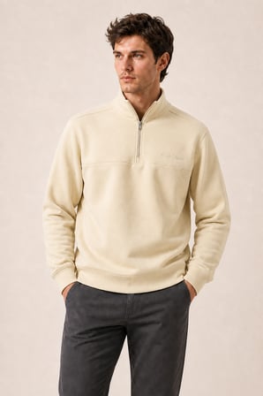 Krivs Bisiklet Yaka Regular Fit Kışlık Sweatshirt Bej