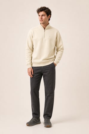 Krivs Bisiklet Yaka Regular Fit Kışlık Sweatshirt Bej
