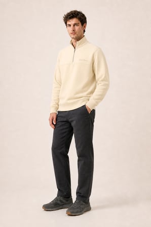 Krivs Bisiklet Yaka Regular Fit Kışlık Sweatshirt Bej
