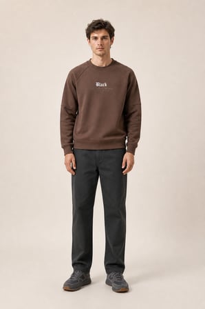 Black Yeni Sezon Erkek Kışlık Regular Fit Sweatshirt Pamuklu Kahve