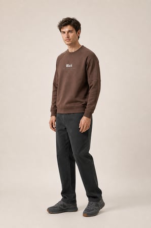 Black Yeni Sezon Erkek Kışlık Regular Fit Sweatshirt Pamuklu Kahve