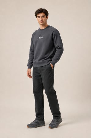 Black Yeni Sezon Erkek Kışlık Regular Fit Sweatshirt Pamuklu Antrasit