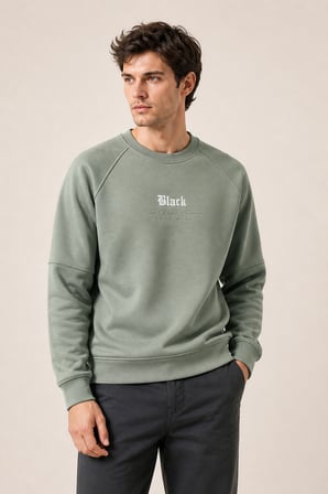 Black Yeni Sezon Erkek Kışlık Regular Fit Sweatshirt Pamuklu Mint