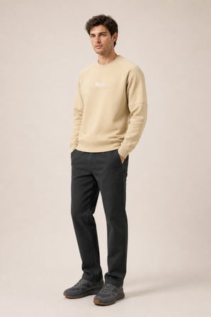 Black Yeni Sezon Erkek Kışlık Regular Fit Sweatshirt Pamuklu Bej